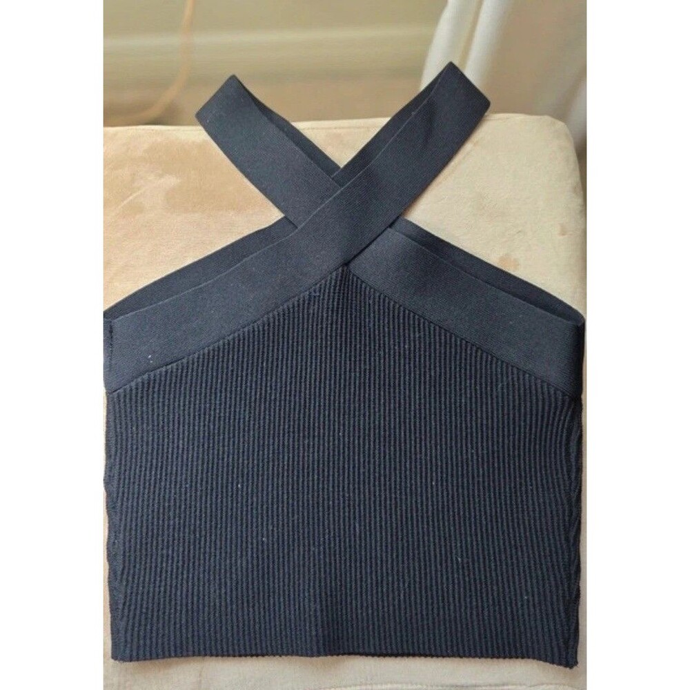Quince Women Cropped Halter Ribbed Sweater Knit Tank Black S